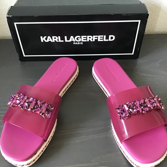 KARL LAGERFELD PARIS Women's Bijou Embellished Slide Sandals, size 9.5 - Picture 6 of 10